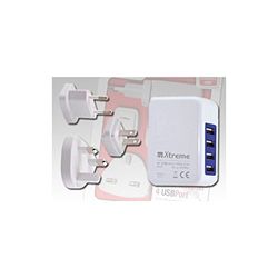 Xtreme 45571 Cargador 4 Puertos USB Inteligente, 5 V 20 W con Puerta bilanciata para Apple conectable a la Red doméstica 110/220 V 4 A