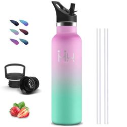 Borraccia Termica, Borraccia 1 litro, Senza BPA, Bottiglie con Cannuccia, Senza Perdite, Bottiglia Termica, Borracce Acciaio Inox, Isolato Sottovuoto, Borracce per Campeggio, Sport, Escursionismo