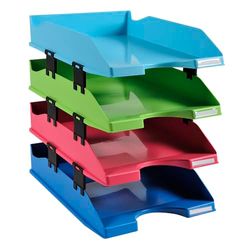Exacompta 1131928SETD - Set de 4 bandejas para documentos A4 + - 347x255x244 mm - COMBO MIDI - Surtido de colores