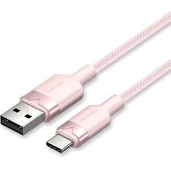Watio Wave Câble USB - Câble USB C vers USB A tressé de 2 m, couleur rose, haute durabilité et charge rapide, idéal pour les appareils mobiles et accessoires