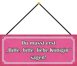 Schatzmix Blechschild Bitte Liebe Königin Metallschild 27x10 cm Deko Tin Sign mit Kordel Señal metálica, hojalata, Multicolor