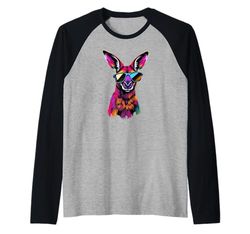 Kangaroo Wearing Sunglasses Funny Animal Colorful Kangaroo Raglan Baseball Tee