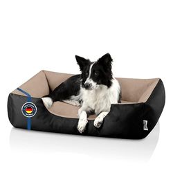 BedDog® hondenmand LUPI, vierkant hondenkussen, grote hondenbed, hondensofa, hondenhuis, met afneembare hoez, wasbaar, L, zwart/beige