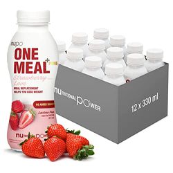 NUPO One Meal + Prime Fragola - Ready-to-Drink Shake - Gustoso frullato sostitutivo del pasto con 24 vitamine e minerali - Alto contenuto proteico - Senza zuccheri aggiunti - 12 x 330ml