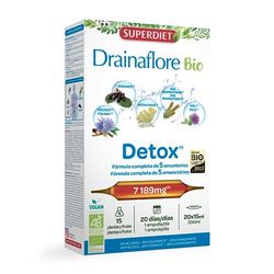 SUPERDIET - DRAINAFLORE ORGANICO - Drenaggio e disintossicazione - Programma completo di disintossicazione dei 5 emuntori - Prodotto in Francia -20 x 15 ml fiale