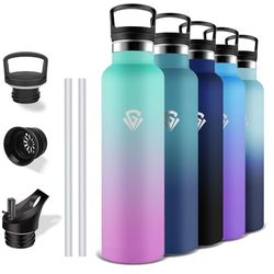 Grsta 1 liter vattenflaska, BPA-fri termisk vattenflaska med sugrör, läckfri, vattenflaska i rostfritt stål, vakuumisolerad, termiska vattenflaskor för camping, resor, löpning, fitness