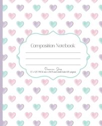 Cuaderno de Composicion | diseño de corazones, con rayas anchas |120 hojas, color celeste, rosa y morado: Notebook composition school | libro de ... apuntes | bloc de notas | Cuaderno de pauta