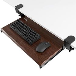 VIVO Liten tangentbordsbricka, utdragbar under skrivbordet med extra robust C-klämmonteringssystem, 20 (26 inklusive klämmor) x 11 tum utskjutbar plattformslåda, mörk valnötstopp, svart ram,