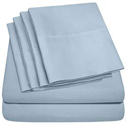 Sweet Home Collection Parure de lit 6 pièces en Microfibre brossée Fine 1500 avec Poches Profondes – 2 taies d'oreiller supplémentaires, très Grand lit, Bleu Brumeux