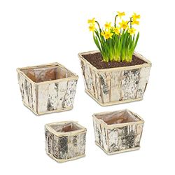 Relaxdays 4 Pots de Fleurs carrés, chacun ayant Une Taille différente et Un Film, intérieur/extérieur, Blanc/Nature