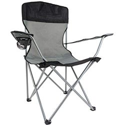 Anaterra Camping-/vouw-/visstoel, met armleuning, bekerhouder en hoge rugleuning, zwart/grijs