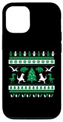 Custodia per iPhone 15 Pro Dinosauro Brutto Maglione di Natale Bambino Dinosauro Amante Natale