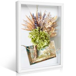 Romon 3D Deep Frame, 31.5 x 23 cm, White Wooden Shadow Box with Acrylic Sheet, Holds Objects Up to 3 cm, Refillable, Modern Style, Vertical Orientation, Wall Mountable