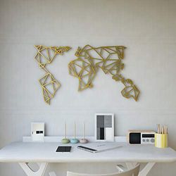 Homemania Metal Decoration World Map, Silver, W120xd0.15xh60 cm
