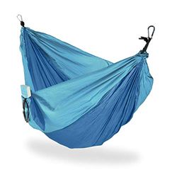 Relaxdays hangmat outdoor, voor 2 personen, tot 200 kg, heel licht, BxD: 152 x 255 cm, op reis, camping, blauw