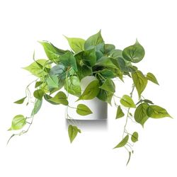 Faux Plants Indoor, Artificial Plants for Home Decor Indoor, Pothos Small Fake Plants - Fake Plants Decor, Green Plants Artificial Décor, Artificial Plant for Indoor and Outdoor - White Pot