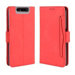 Carcasa de telefono for Galaxy A80 / A90 Funda Estilo Billetera de Piel con diseño de Piel de Becerro, con Ranura for Tarjeta separada (Negro) (Color : Rojo)