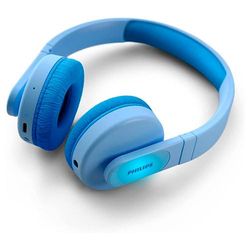 VoltShine Bluetooth headset with circular design, blue, with wireless connection. Ideal for music and hands-free calls.