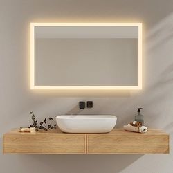 EMKE Specchio da bagno con illuminazione 100 x 60 cm, 3000 K/6500 K, specchio fendinebbia con interruttore a bilanciere, IP44, specchio da parete economico