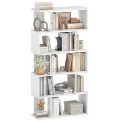 YITAHOME Boekenkast, industriële boekenplank met stalen frame, hoge staande rekken, open boekenplank, displayrek, opbergorganizer voor woonkamer, thuiskantoor, slaapkamer, wit