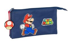 Super Mario Trick pennenetui voor kinderen, ideaal voor kinderen op schoolleeftijd, comfortabel en veelzijdig, kwaliteit en duurzaamheid, 22 x 3 x 12 cm, Donkerblauw/Rood, M, Casual