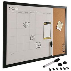 Bakaji Lavagna Magnetica Bianca con Bacheca Memo in Sughero Combinata 60 x 40 cm Cornice in Legno con Pennarello Cancellabile 2 Magneti e 6 Puntine Design Moderno Lavagnetta Casa Cucina Ufficio