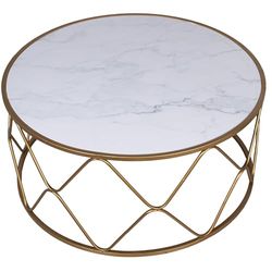 DRW Table Basse en métal et Panneau MDF et Acrylique Effet marbre doré 95 x 95 x 45 cm, Bois DM, Or, 95x95x45cm