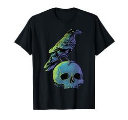 Vintage Crow Skull Spooky Raven Gothic Maglietta