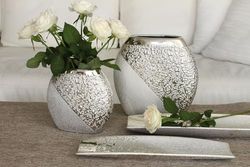 Pack of 4 Vase, Ceramics, champagne colored, silver colored, PU 4, L. 8 cm, W. 19 cm, H. 18 cm