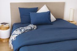 Cap Ferret Washed Cotton Flat Sheet, 270 x 290 cm, Blue,