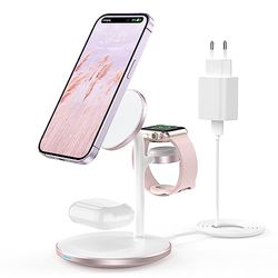 3-i-1 induktiv laddningsstation för flera enheter, 15 W trådlös laddningsstation, trådlös laddare, kompatibel med Mag Safe laddare för iPhone 15 14 13 12 Pro Max Plus Pro, iWatch Ultra/8/7/SE/6/5,