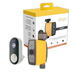 Ansluten bevattningssats - inklusive kran med nav/långdistansuttag för trädgård, Konyks Hydro, Via APP-kontroll, Google Home & Alexa-Yellow/Grey hemautomationsscenario
