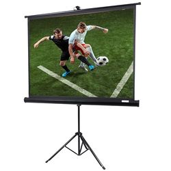 OVERMAX Tripod screen 60”Projectiescherm op 60-inch statief, 116 x 87 cm, driepoot standaard, hoogteverstelling van statief en scherm, automatisch geveerd opvouwbare scherm, wit, wit canvas