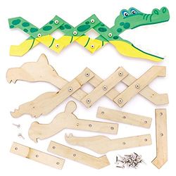 Baker Ross FE279 Jungle Animal Wooden Extending Puppet Kits - Pack of 3, Snapping Puppets for Kids to Craft and Decorate