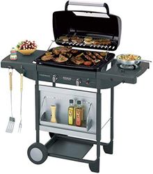 Campingaz Texas Revolution S - Barbacoa a Gas para Piedra Lava, 2 Quemadores Compactos, Quemador lateral, 8.2 kW, Parrillas Hierro Fundido, Mesas Laterales y Carro de Acero, Gris, 80x33.5x40 cm