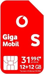 Vodafone Gigamobil S Karta Sim, Czerwony, 15GB