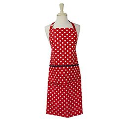 Dexam - Polka Dot Adult Kitchen Apron, Red, 100% Cotton, Machine Washable, Adjustable Strap, 67cm x 86cm