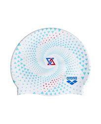 Arena Print 2 uniseks siliconen badmuts voor volwassenen, vrouwen en mannen, intensieve training, comfortabele antislip lange haren badmuts, fireflow/wit