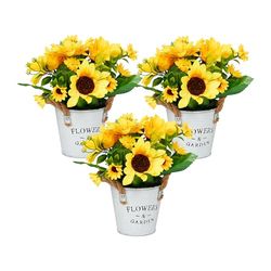 Relaxdays Tournesols artificiels en Pot, lot Pratique de 3 Pots décoratifs, détails réalistes, Multicolores