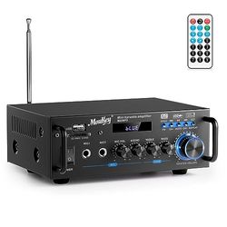 Moukey Amplificatore Audio 2.0 Canali, Amplificatore Stereo Bluetooth 5.0 Ricevitore, 100W Amplificatore HiFi, Radio FM Portatile, RCA, Scheda SD/Ingresso USB, per Casa o Auto, MAMP3