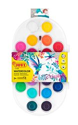 Jovi - Kit Aquarelle avec Pinceau, 22 godets 30mm, Couleurs Brillantes et Intenses, Peinture facile à diluer à l'eau et à séchage rapide, Sans Gluten (830/22)