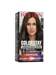 Revlon, ColorStay, Permanente haarkleuring, Langhoudende crème, 100% grijsdekking, Tot 8 weken kleur, Macadamia-olie en Murumuru-boter, N°4 Dark Brown