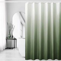 Gibelle Rideau de Douche Vert Sauge, Rideau de Douche ombré pour Salle de Bain, en Tissu gaufré texturé avec Crochets, Hydrofuge et Lavable en Machine, 183 x 183 cm