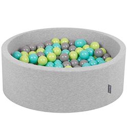 KiddyMoon bollbad 90 x 30 cm/200 bollar Ø 7 cm bollpool med färgglada bollar för spädbarn barn rund, ljusgrå) ljusgrön/ljusturkos/grå