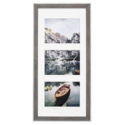 Hama Sierra kunststof fotolijstje (frame 25 cm x 55 cm, rand 25 mm x 19 mm, voor 3 foto's formaat 13 cm x 18 cm, spiegelglas, polystyreen (PS), met haak) grijs