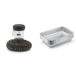 Weber Éponge Métallique pour Plancha - Éponge avec Distributeur de Savon Intégré & 6415 L chefrites Barquette Aluminium - Lot de 10