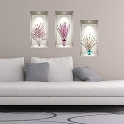 Stickers adhésifs 3D | Sticker Mural Autocollant effet 3D fleurs bouquets de cerisier - Stickers muraux Chambre Adulte - Stickers muraux 3D - Déco Salon - Autocollants muraux Trompe l'oeil | 60x90cm