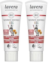lavera Toothpaste Kids Fluoride-Free - Without colourants - Protects Milk Teeth - Mildly Fruity - Organic Calendula & Calcium - Vegan - 75 ml (Pack of 2)