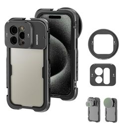 NEEWER 15 Pro Max Cage Video Rig met 67 mm filteradapter, 17 mm schroefdraadlens backplane, koude schoenen, statiefbevestiging, aluminium behuizing kit compatibel met iPhone-stabilisator voor