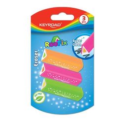 KEYROAD Universal Erasers Pack of 3 Roofix Triangular/Blister/Mixed Colours/Made of Thermoplastic Rubber Highest Quality/Kids Small Funny Erasers